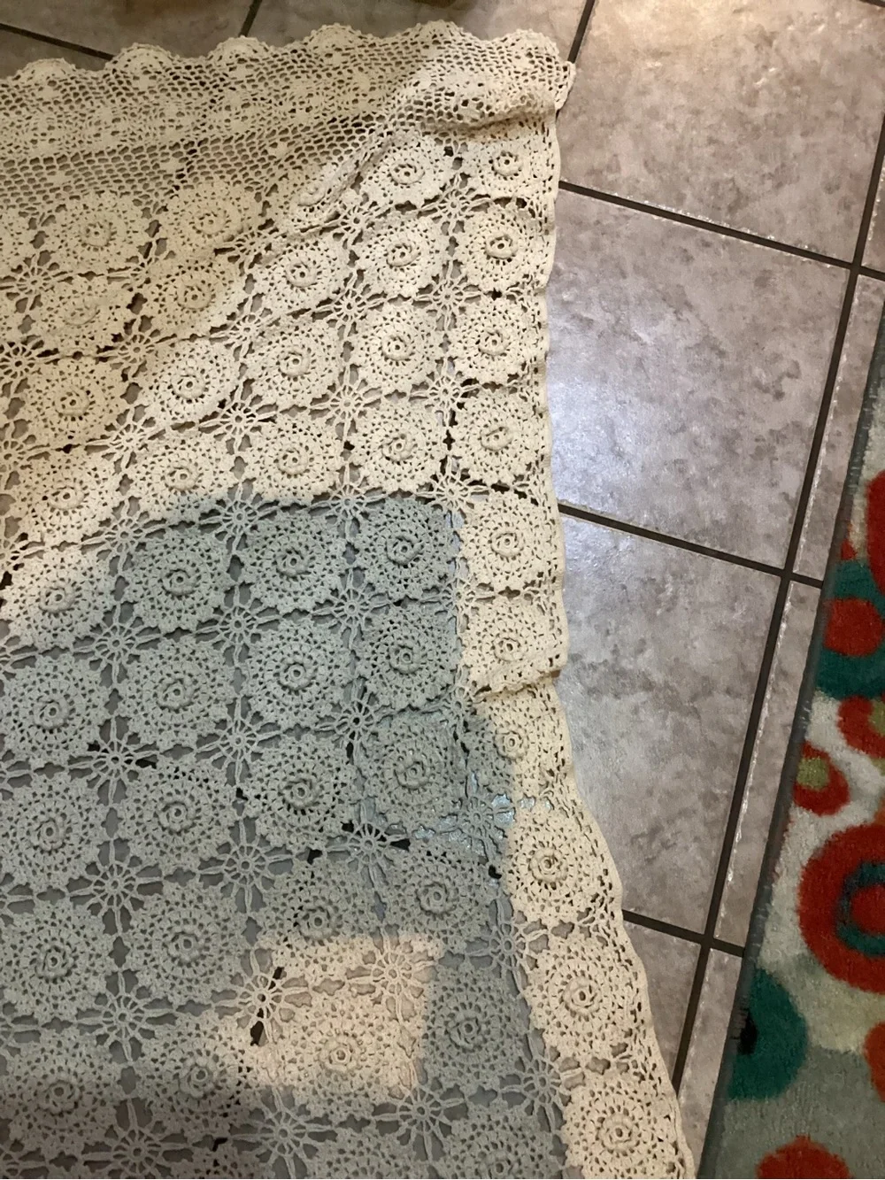 Crocheted Lace Throw Blanket in Cream